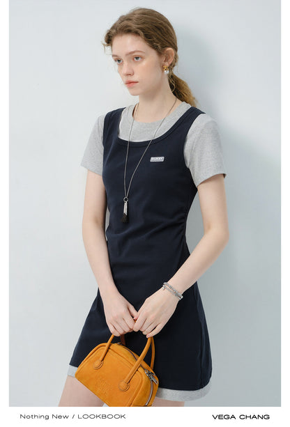 Faux Two-Piece Mini Dress With Tank And T-Shirt Design