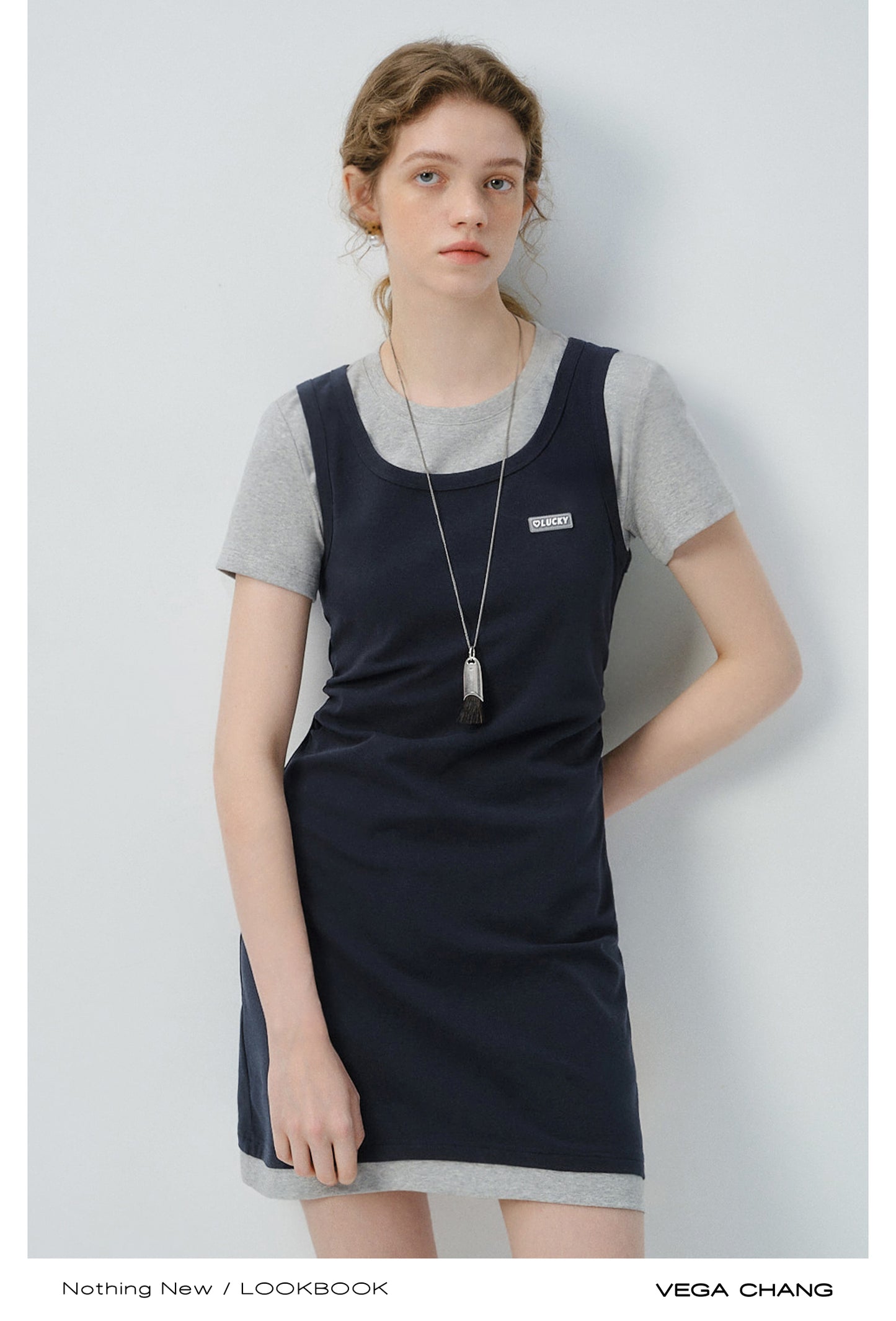 Faux Two-Piece Mini Dress With Tank And T-Shirt Design