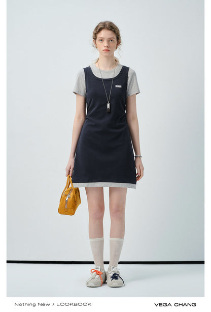 Faux Two-Piece Mini Dress With Tank And T-Shirt Design