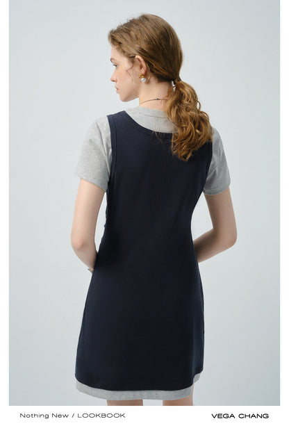 Faux Two-Piece Mini Dress With Tank And T-Shirt Design