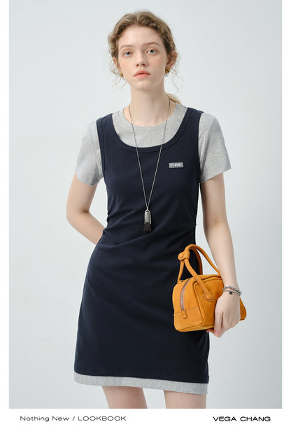 Faux Two-Piece Mini Dress With Tank And T-Shirt Design