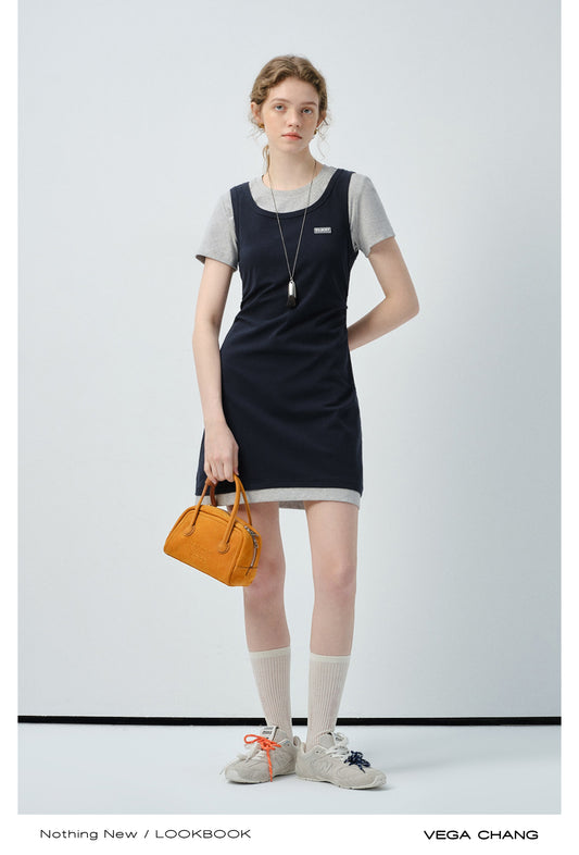 Faux Two-Piece Mini Dress With Tank And T-Shirt Design