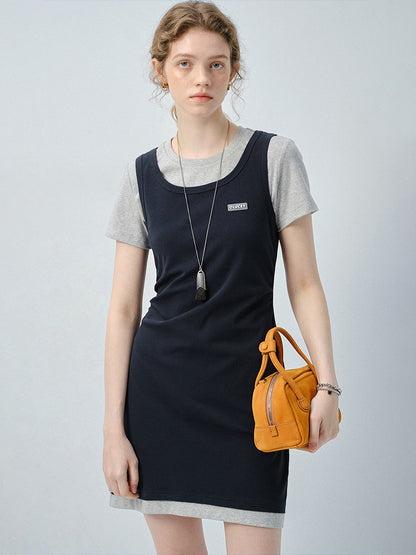 Faux Two-Piece Mini Dress With Tank And T-Shirt Design