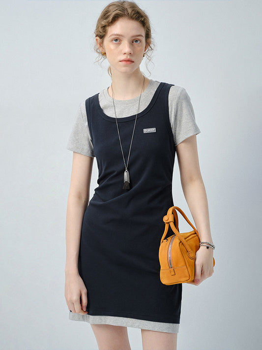 Faux Two-Piece Mini Dress With Tank And T-Shirt Design