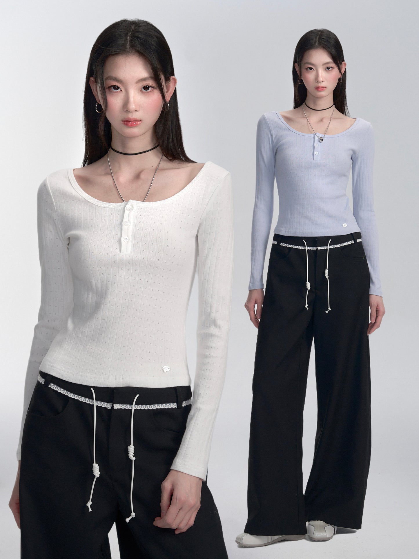 Pure Cotton Pointelle Henley Neck T-Shirt