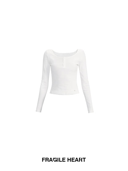 Pure Cotton Pointelle Henley Neck T-Shirt