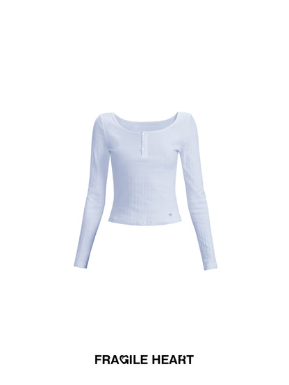 Pure Cotton Pointelle Henley Neck T-Shirt