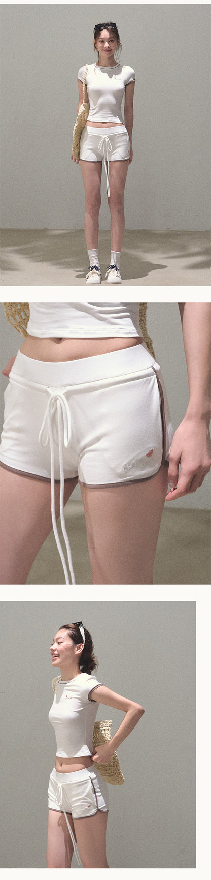Tipped Sporty Tee And Shorts With Embroidery
