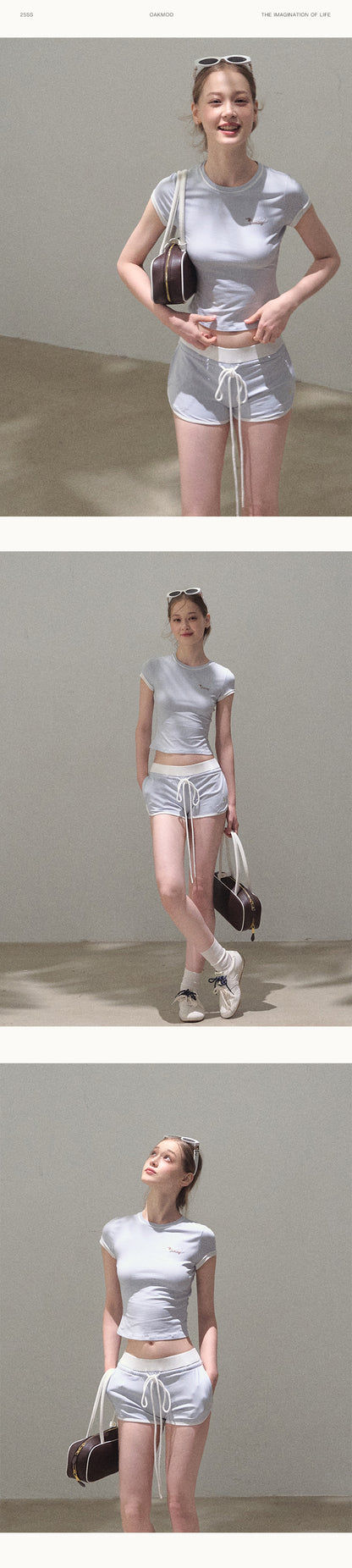 Tipped Sporty Tee And Shorts With Embroidery