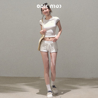 Tipped Sporty Tee And Shorts With Embroidery