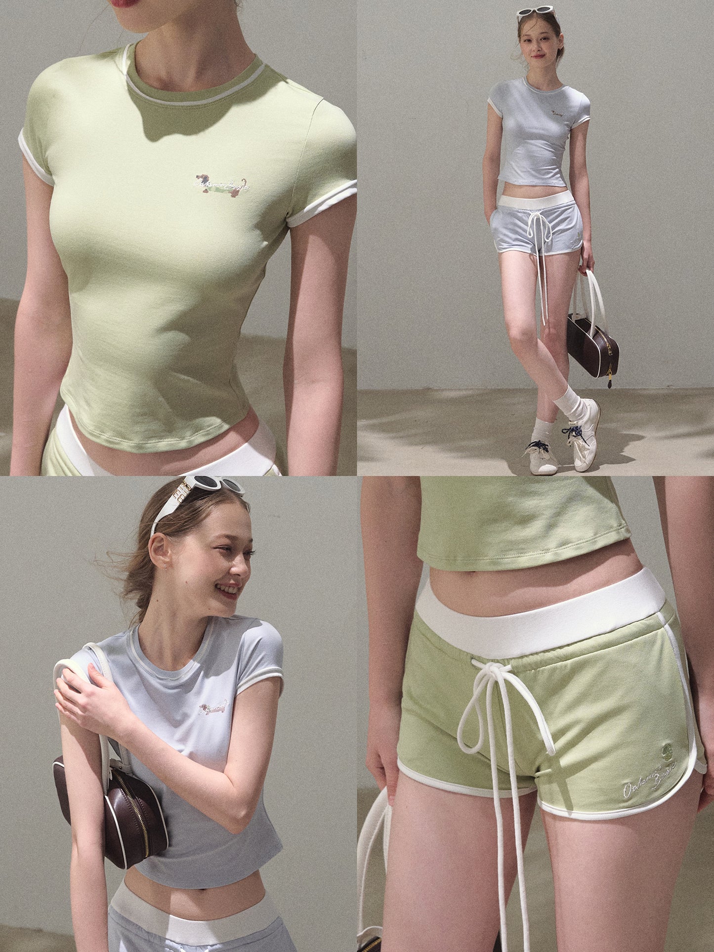 Tipped Sporty Tee And Shorts With Embroidery