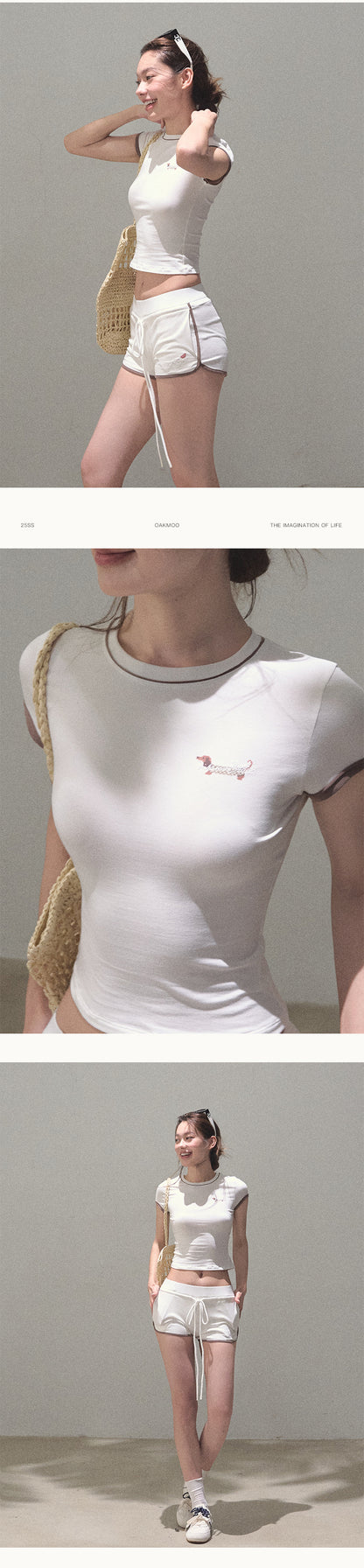Tipped Sporty Tee And Shorts With Embroidery