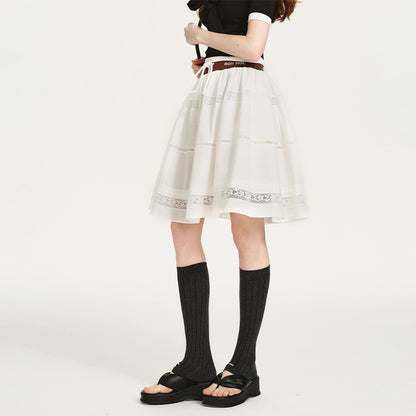 Lace-Panel Draped Skirt With Contrast Waistband