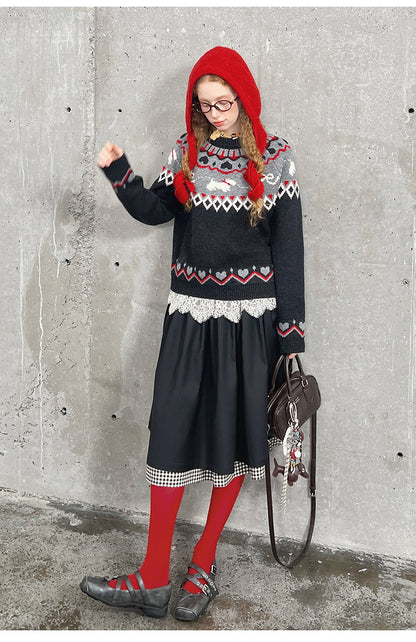 Jacquard Fair Isle Dog Pattern Knit Pullover
