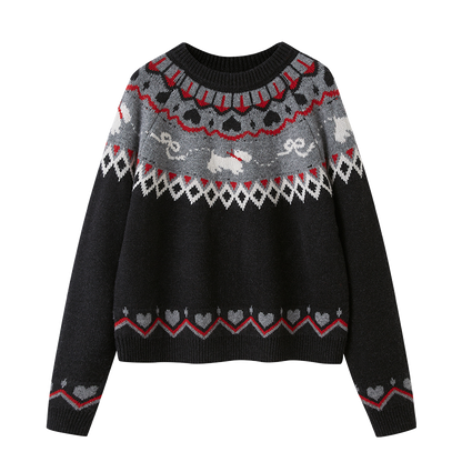 Jacquard Fair Isle Dog Pattern Knit Pullover