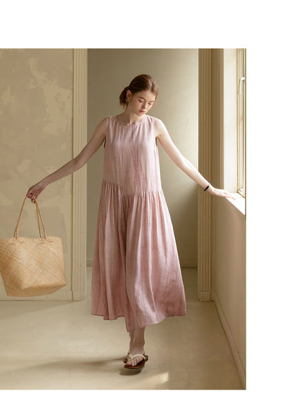 Sleeveless Washed-Tone Dress With Asymmetrical Overlap