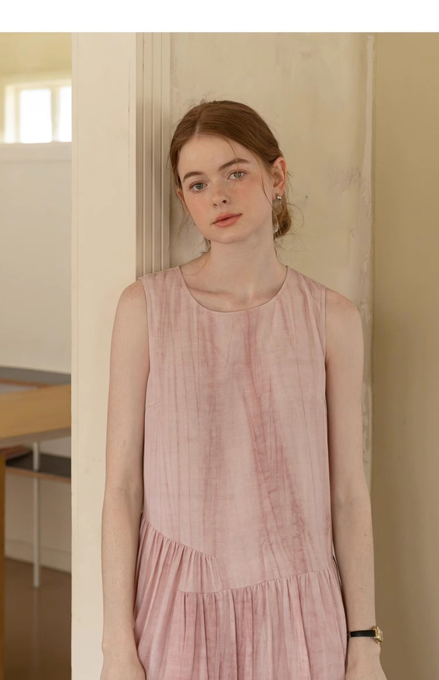 Sleeveless Washed-Tone Dress With Asymmetrical Overlap