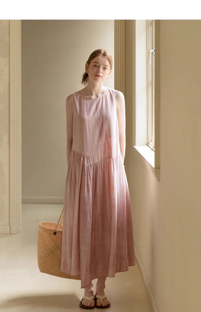 Sleeveless Washed-Tone Dress With Asymmetrical Overlap