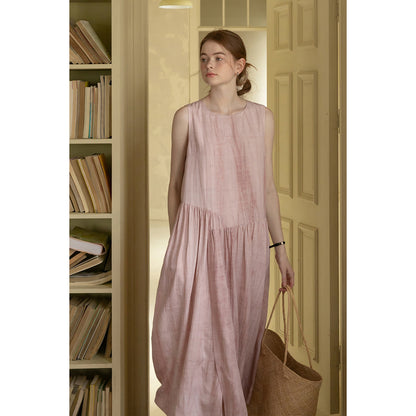 Sleeveless Washed-Tone Dress With Asymmetrical Overlap