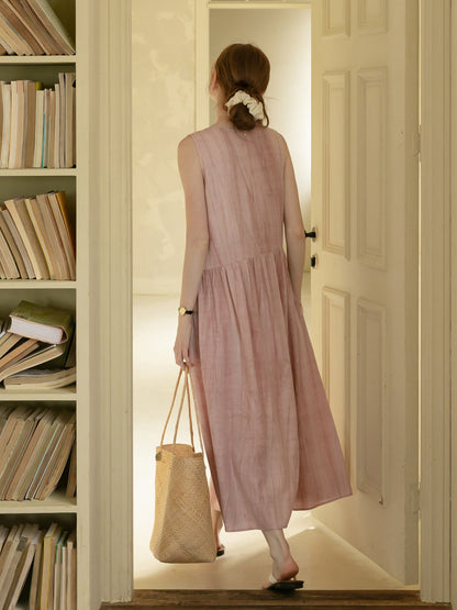 Sleeveless Washed-Tone Dress With Asymmetrical Overlap
