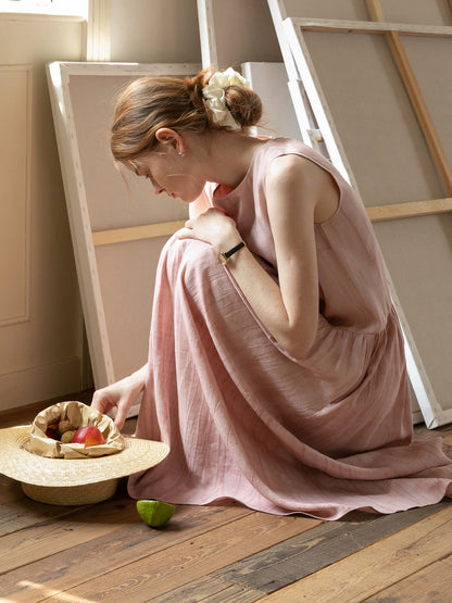 Sleeveless Washed-Tone Dress With Asymmetrical Overlap