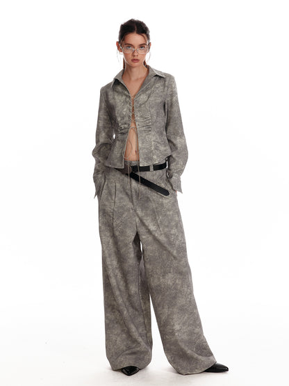 Vintage-Inspired Tie Front Shirt / Wide-Leg Pants