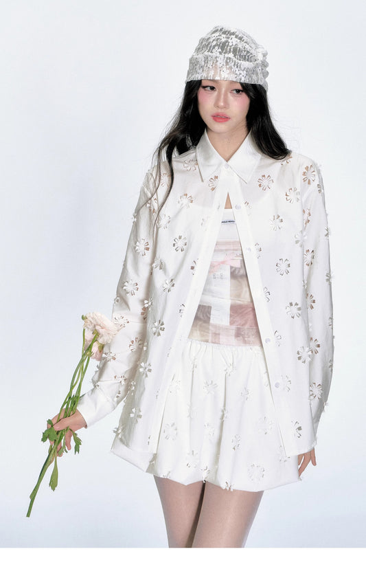 Floral Cut-Out Shirt