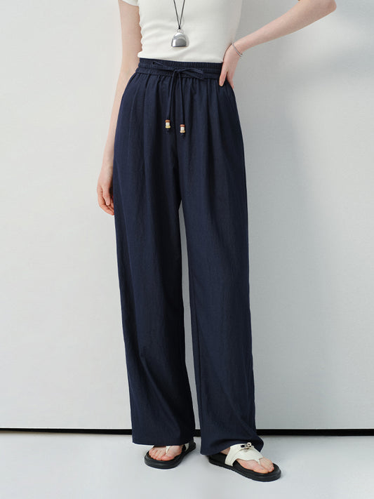 Casual Straight Pants With Beaded Drawstring
