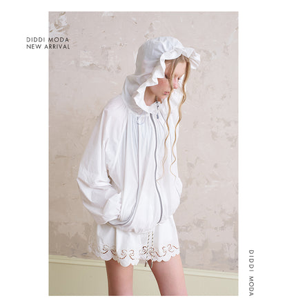 Lightweight Drawstring Jacket With Ruffled Hood