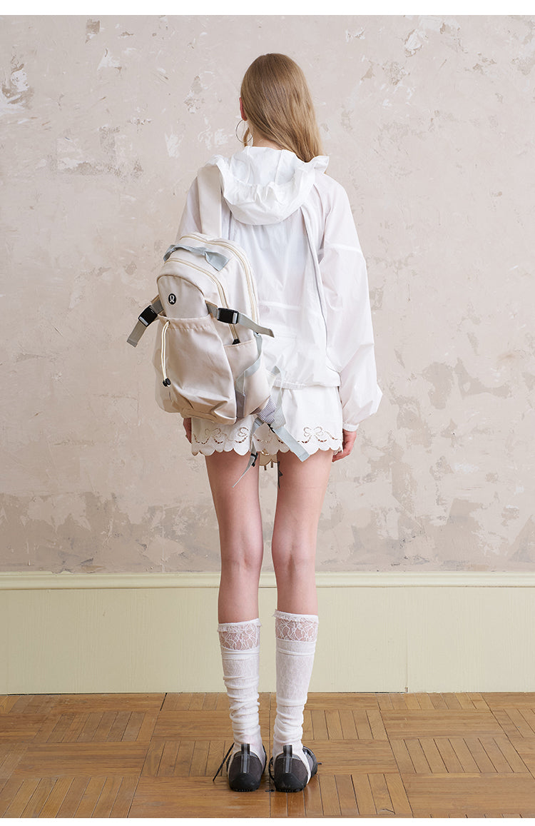 Lightweight Drawstring Jacket With Ruffled Hood