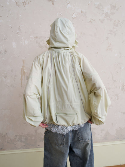 Lightweight Drawstring Jacket With Ruffled Hood