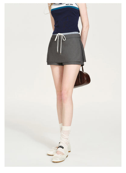 Minimal Layered Skort With Drawstring Detail