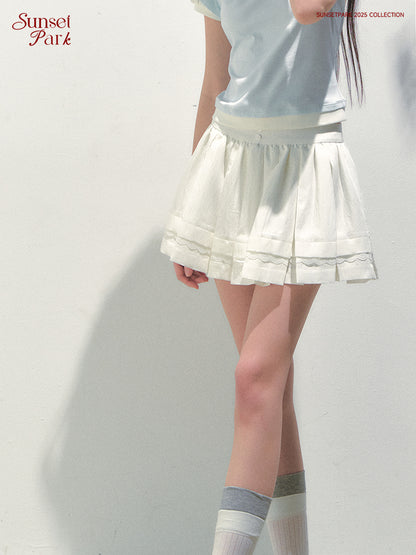 Pleated Tencel Skirt With Lace Detail
