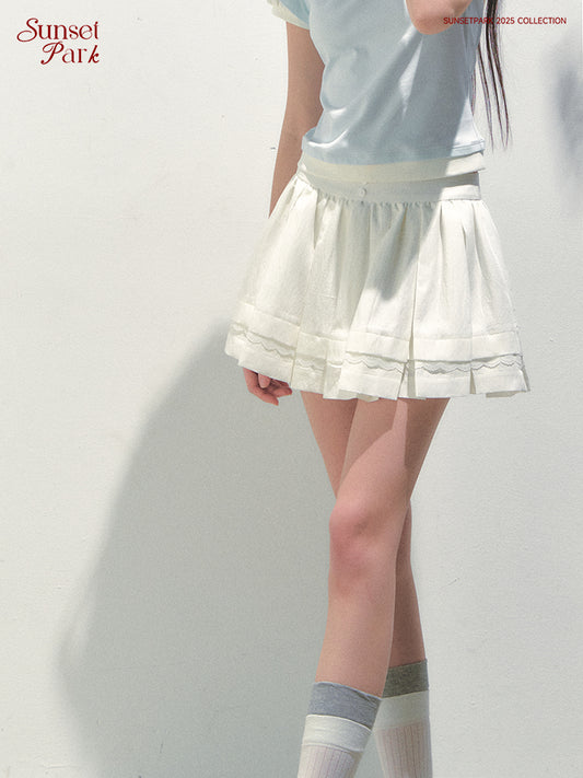 Pleated Tencel Skirt With Lace Detail