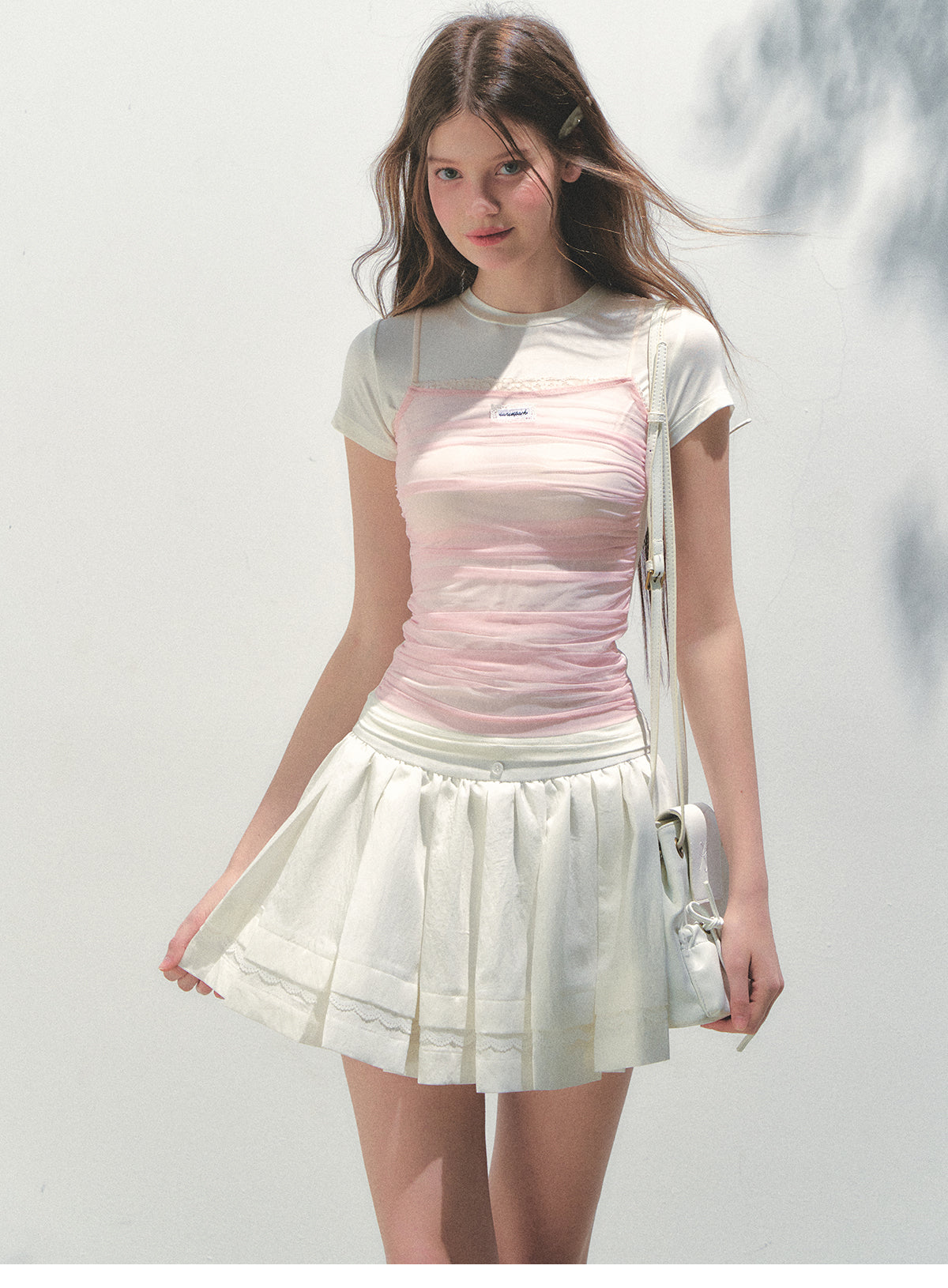 Pleated Tencel Skirt With Lace Detail