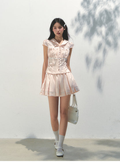 Pleated Tencel Skirt With Lace Detail