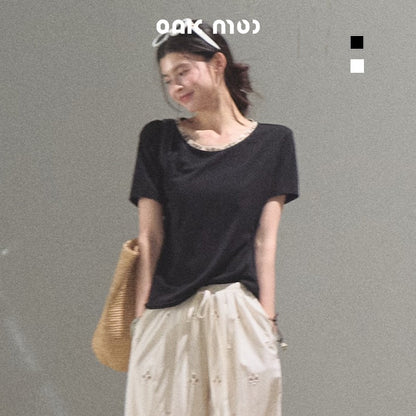 T-Shirt With Beaded Neckline