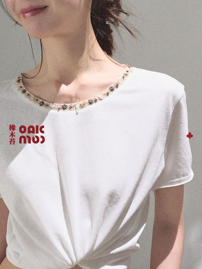 T-Shirt With Beaded Neckline