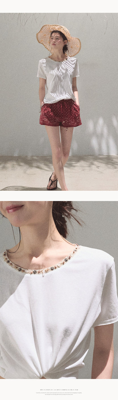 T-Shirt With Beaded Neckline