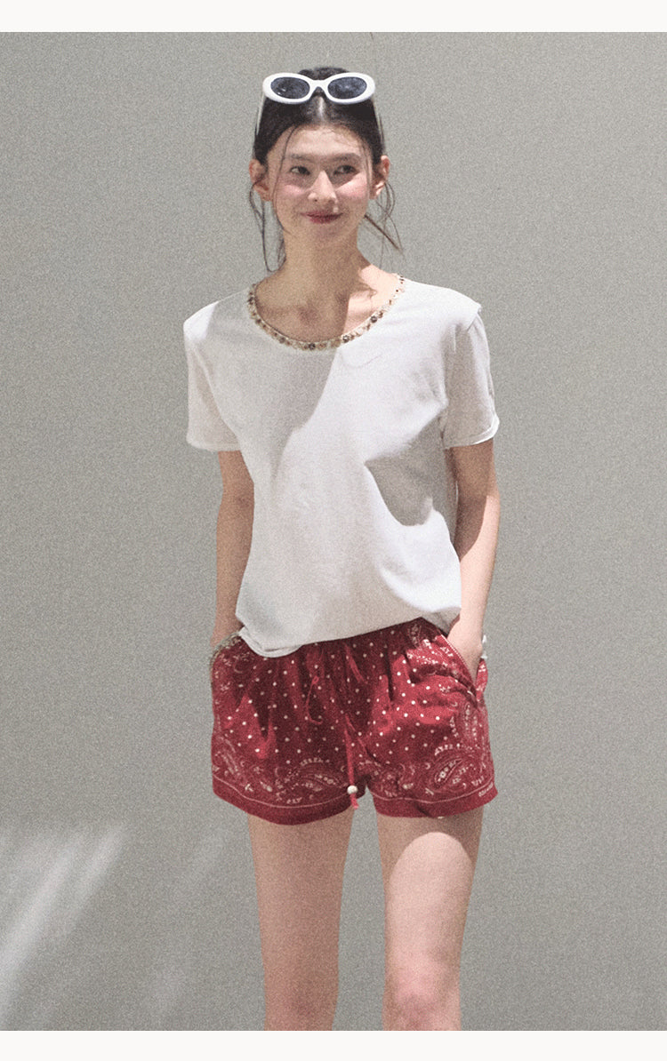 T-Shirt With Beaded Neckline