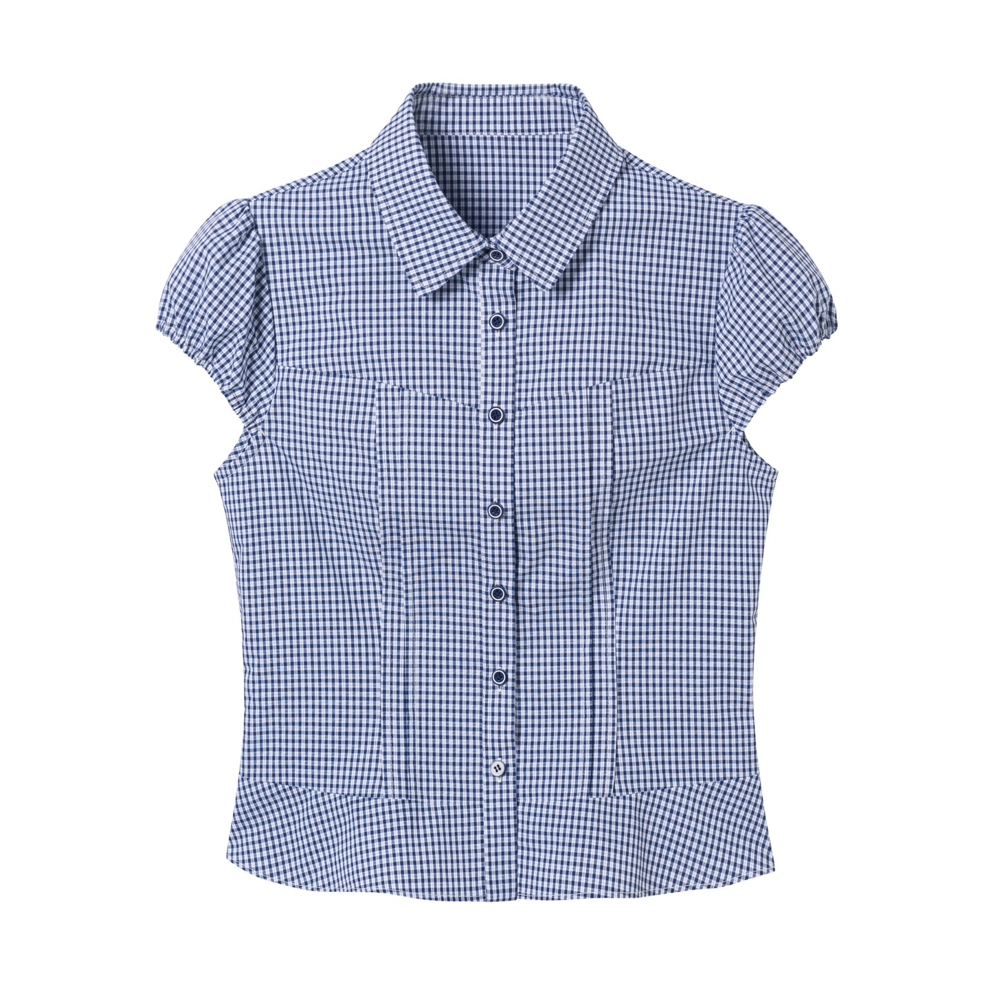 Short Puff-Sleeve Button-Front Blouse