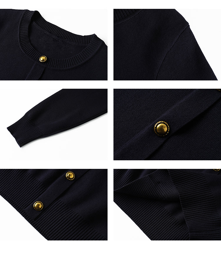 Bow Brooch Accent Knitted Cardigan And Pleated Skirt