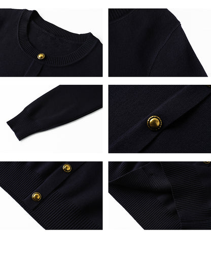 Bow Brooch Accent Knitted Cardigan And Pleated Skirt