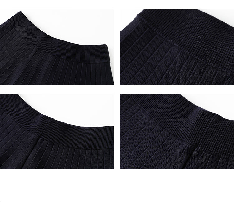 Bow Brooch Accent Knitted Cardigan And Pleated Skirt