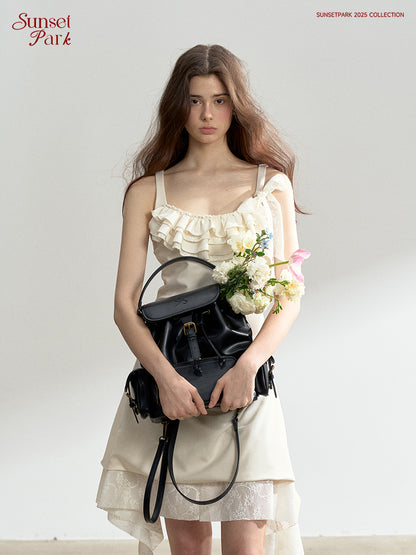 Faux Leather Belted Backpack