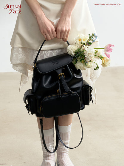 Faux Leather Belted Backpack
