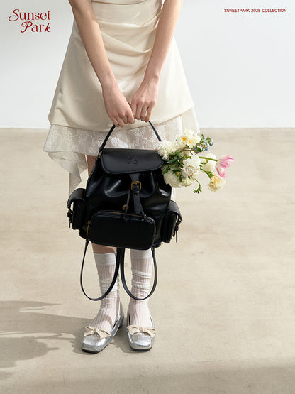 Faux Leather Belted Backpack
