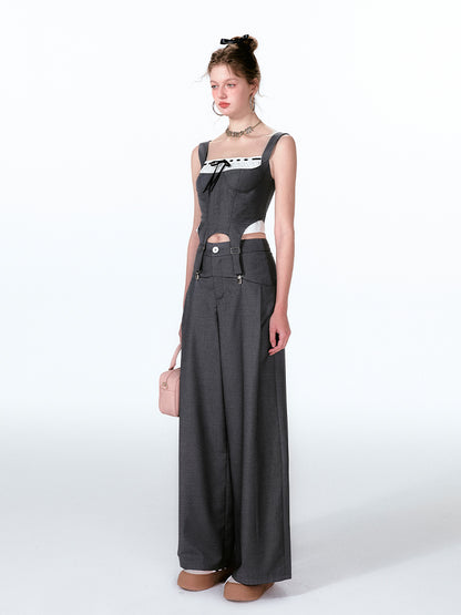 Suspender Bustier Top And Wide-Leg Pants