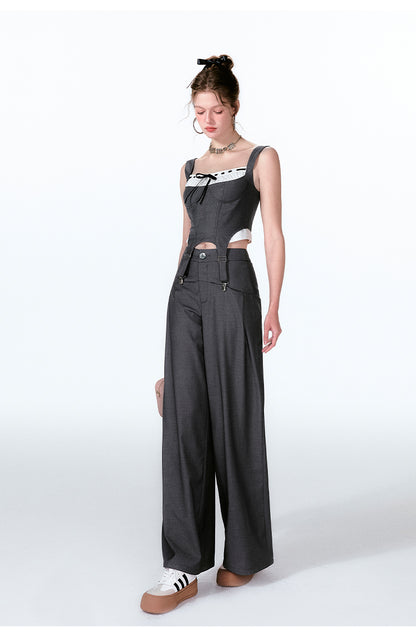 Suspender Bustier Top And Wide-Leg Pants
