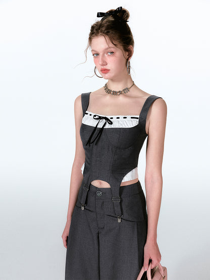 Suspender Bustier Top And Wide-Leg Pants
